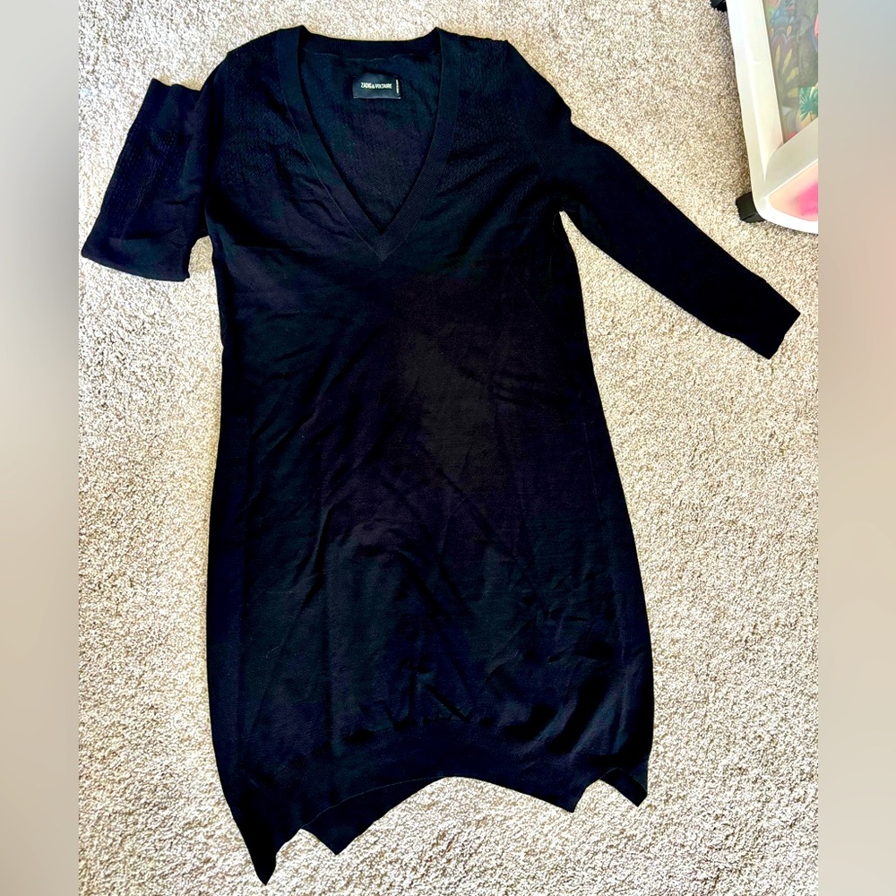 Zadig & Voltaire Riza V-Neck Sweater Dress Black NWOT M